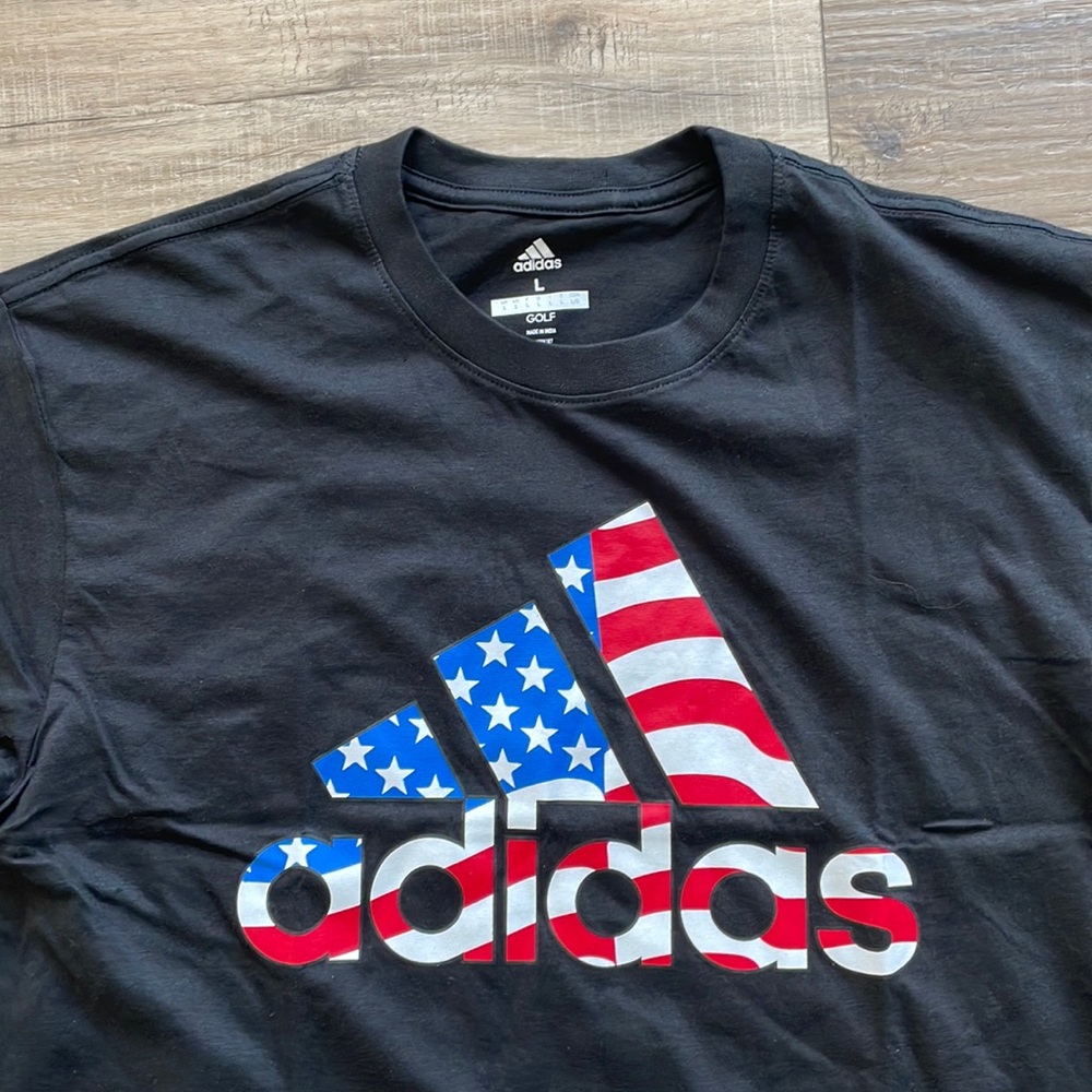 NWT Adidas Golf American Flag Logo USA Theme Black T-Shirt Men’s Large